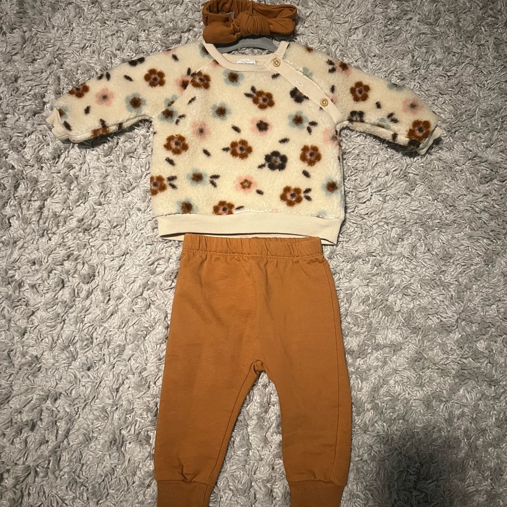 Floral Kids Matching Set - Cream and Brown